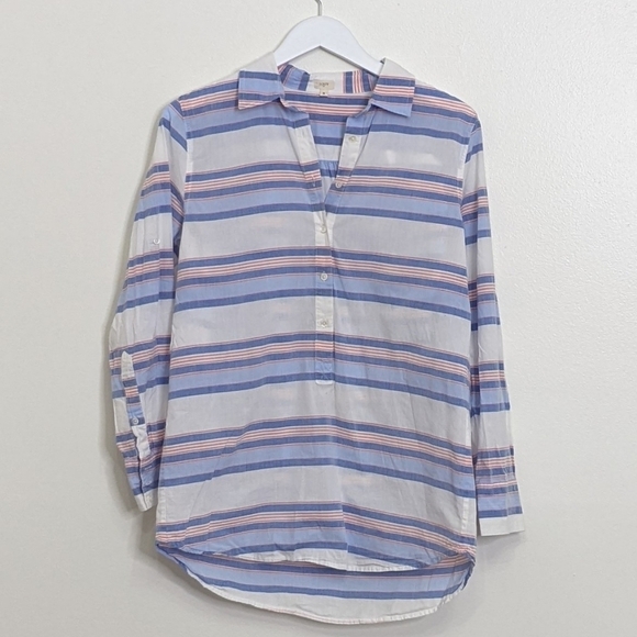 J. Crew Factory White And Blue Size Small Striped Blouse - Picture 1 of 6